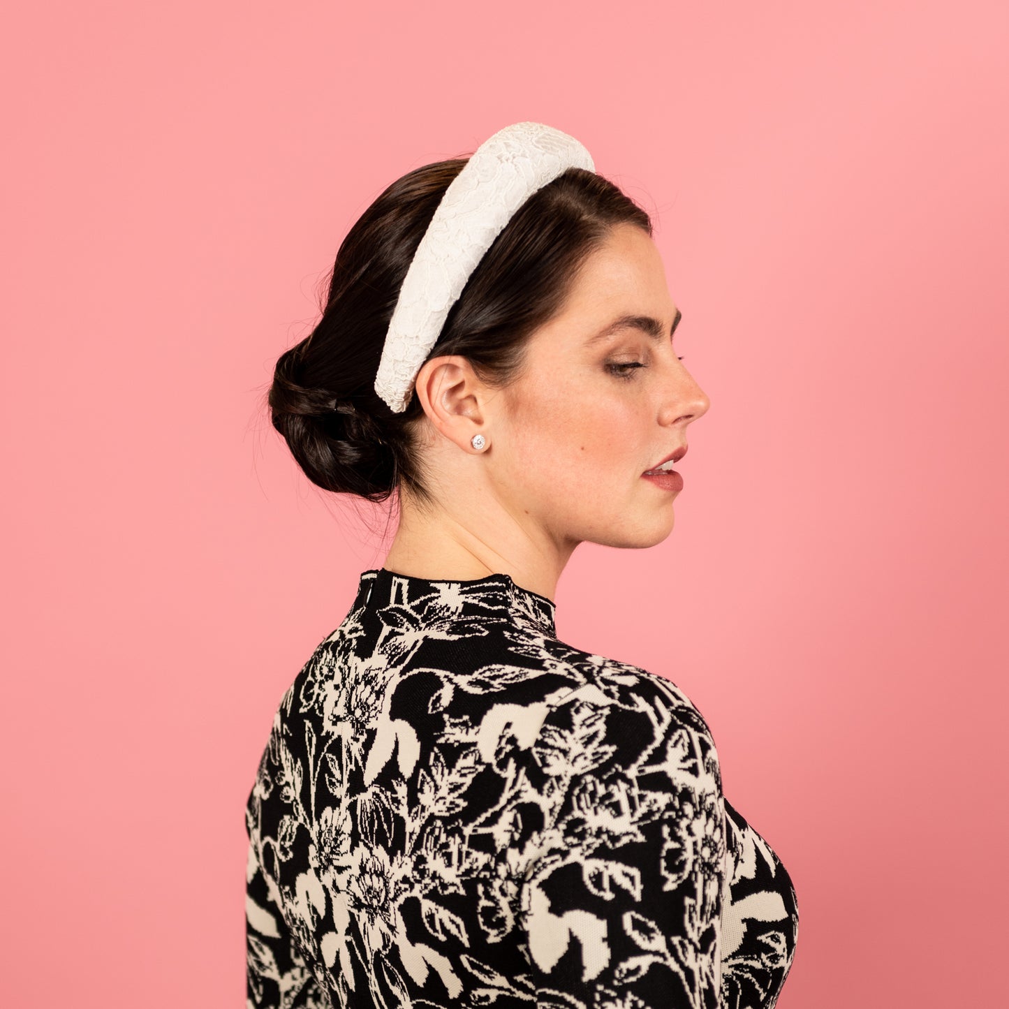 Alice Headband with White Velvet Base and White Lace