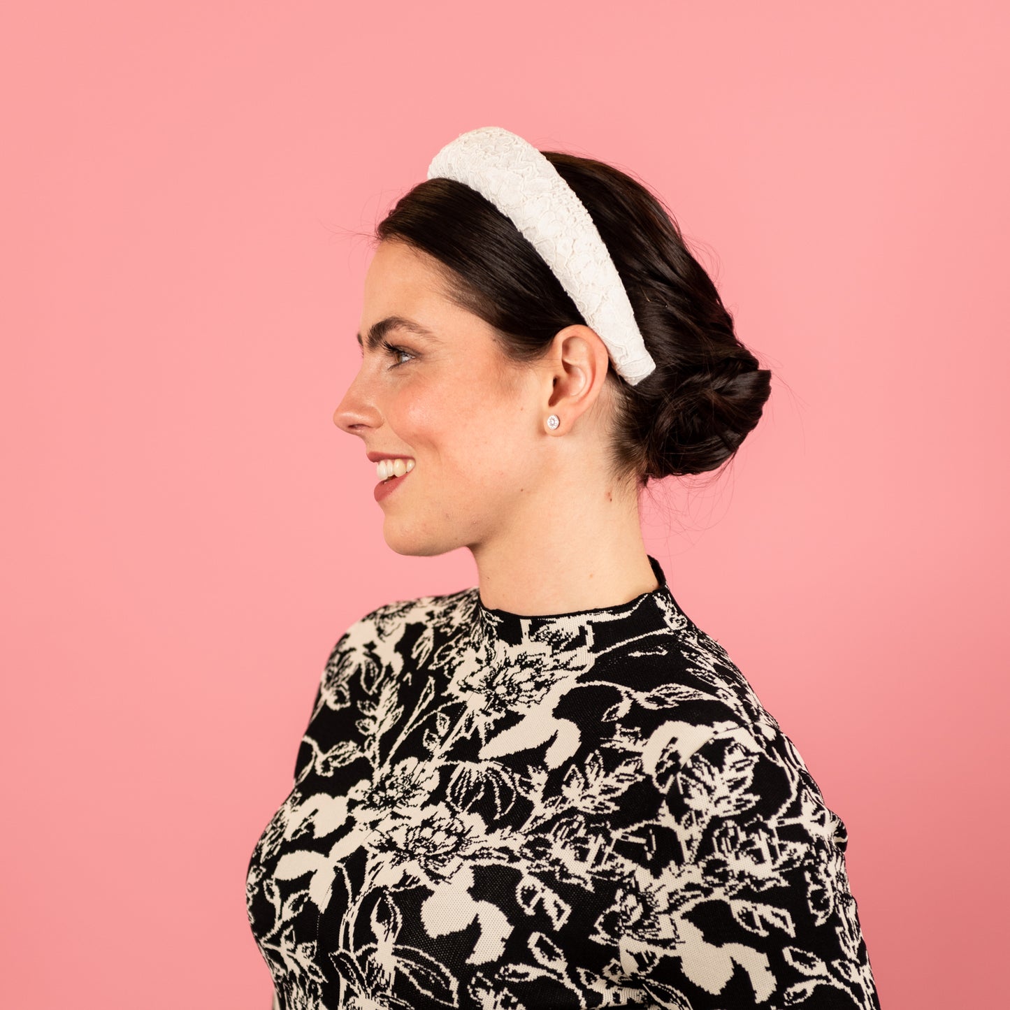 Alice Headband with White Velvet Base and White Lace
