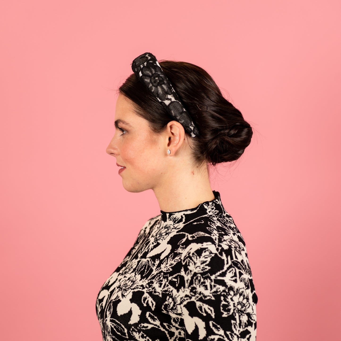 Alice Headband with Ivory Velvet Base and Black Lace