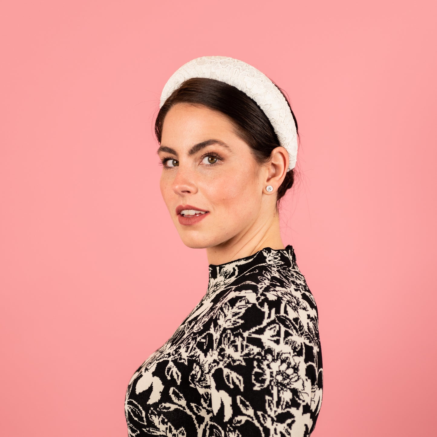 Alice Headband with White Velvet Base and White Lace