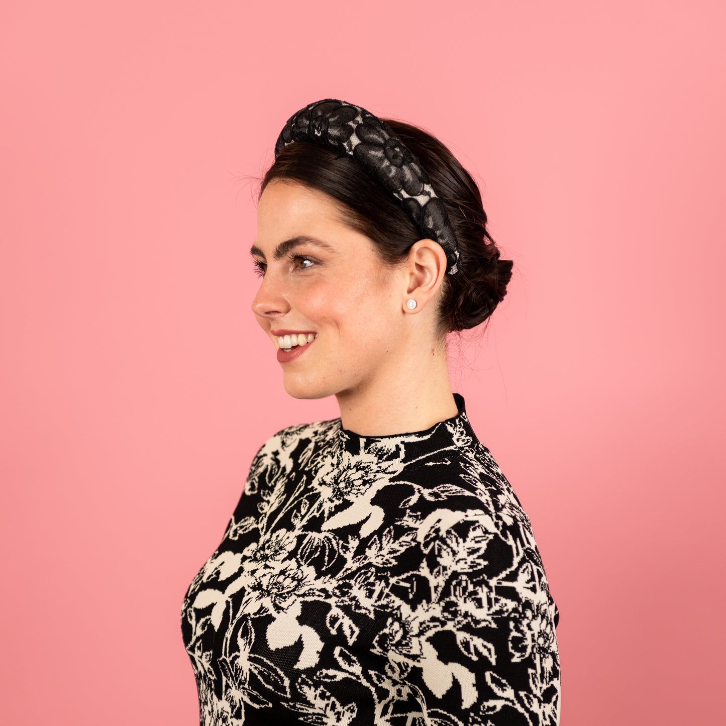 Alice Headband with Ivory Velvet Base and Black Lace