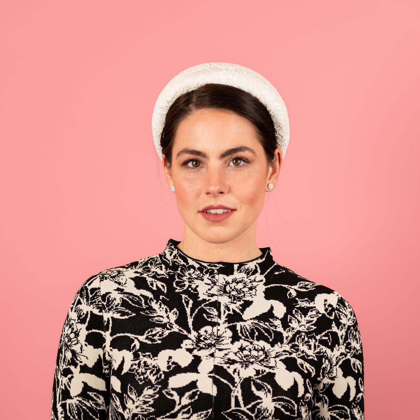 Alice Headband with White Velvet Base and White Lace