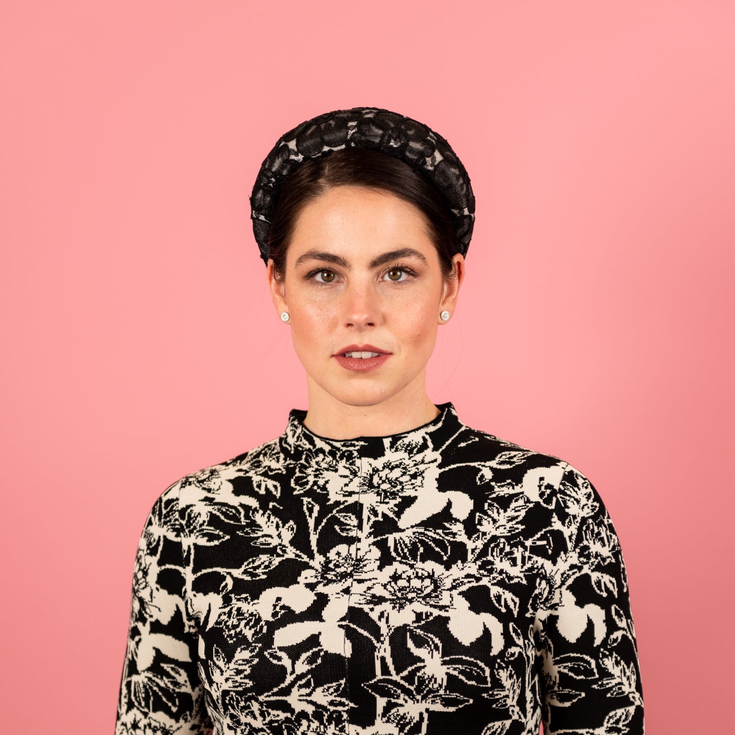 Alice Headband with Ivory Velvet Base and Black Lace