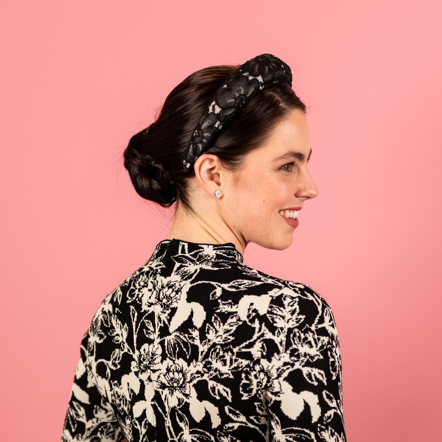 Alice Headband with Ivory Velvet Base and Black Lace