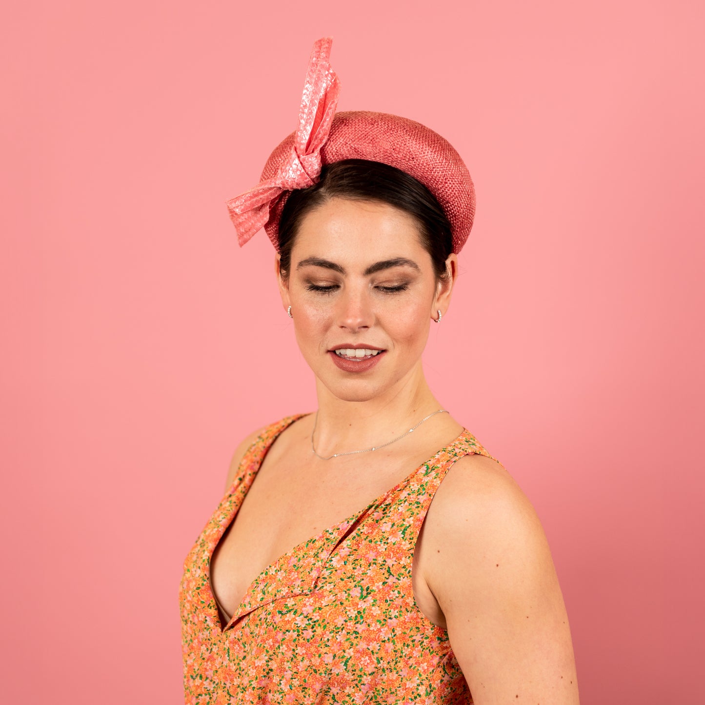 Ash Headband in Pink Straw with Patent Braid Knot
