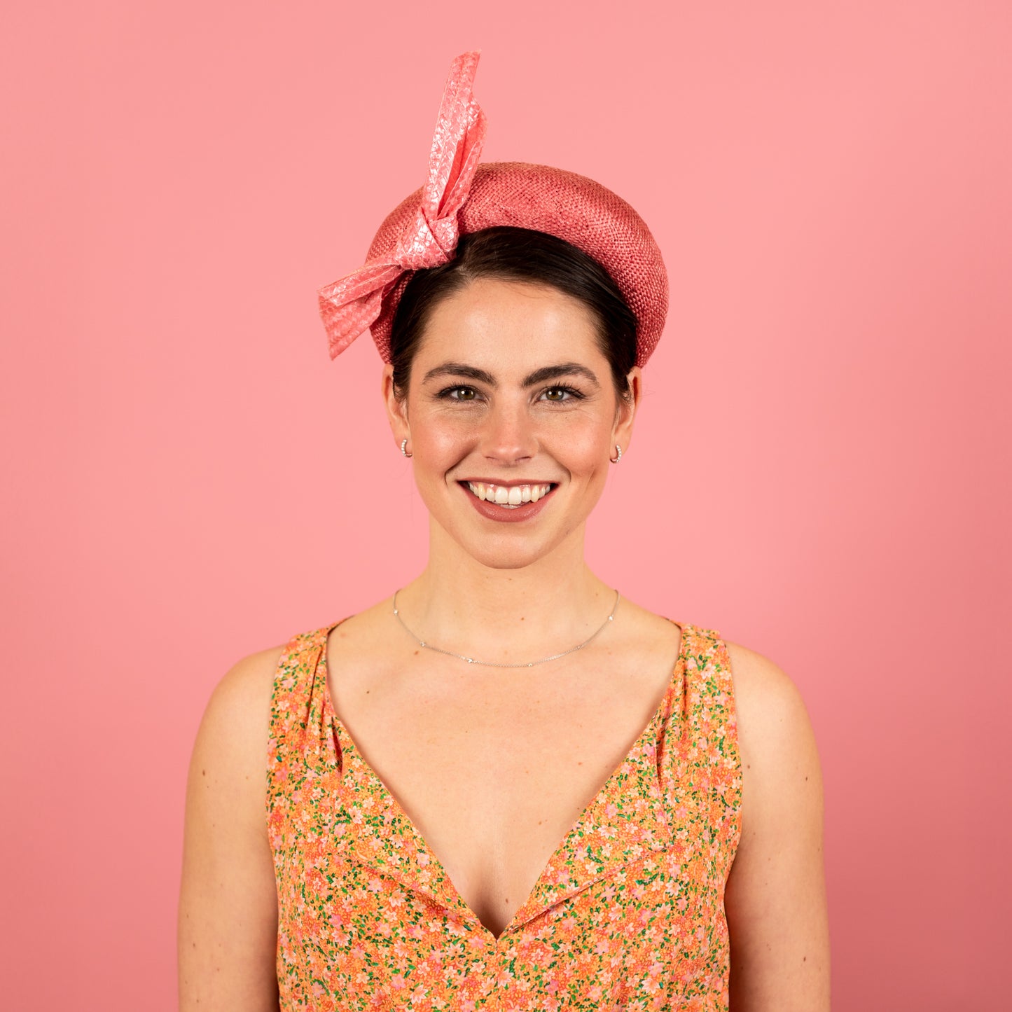 Ash Headband in Pink Straw with Patent Braid Knot