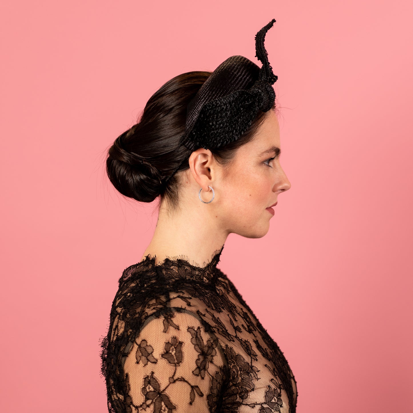 Ash Headband in Black Straw with Texture Vintage Braid Knot