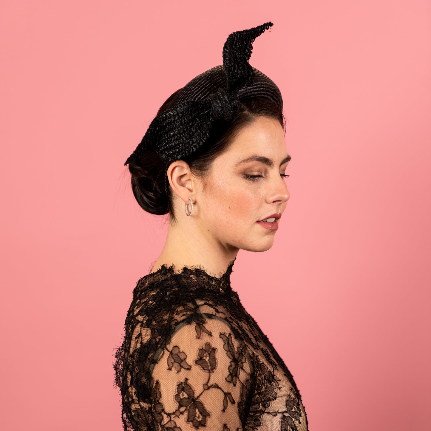 Ash Headband in Black Straw with Texture Vintage Braid Knot