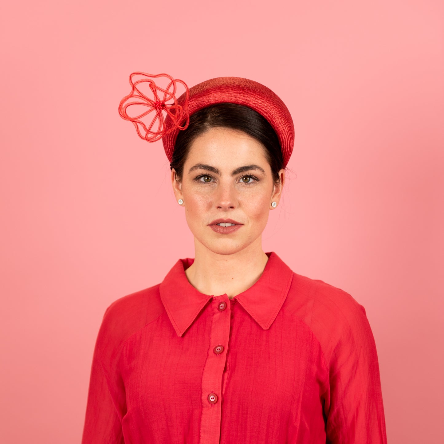 Ash Headband with Floating Wire Peony in Red