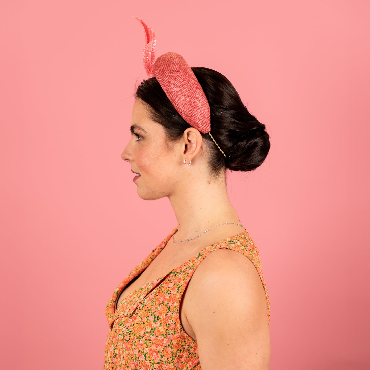 Ash Headband in Pink Straw with Patent Braid Knot