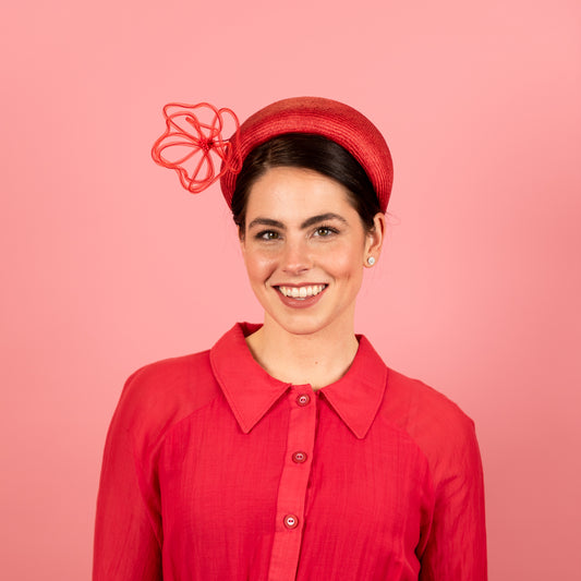 Ash Headband with Floating Wire Peony in Red