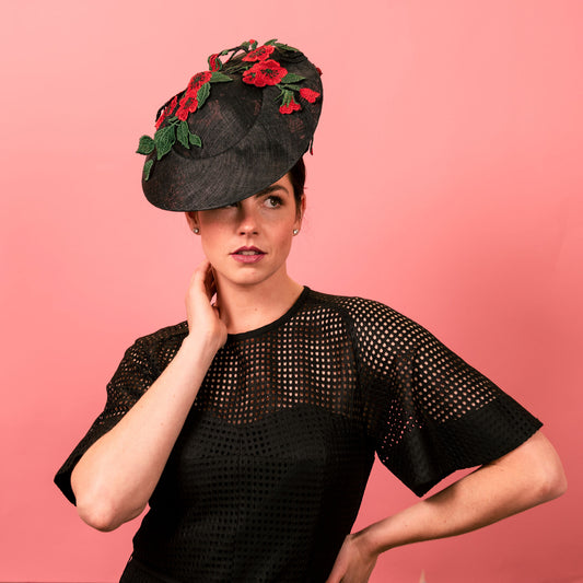 Addison Poppies with black base and red lace flowers