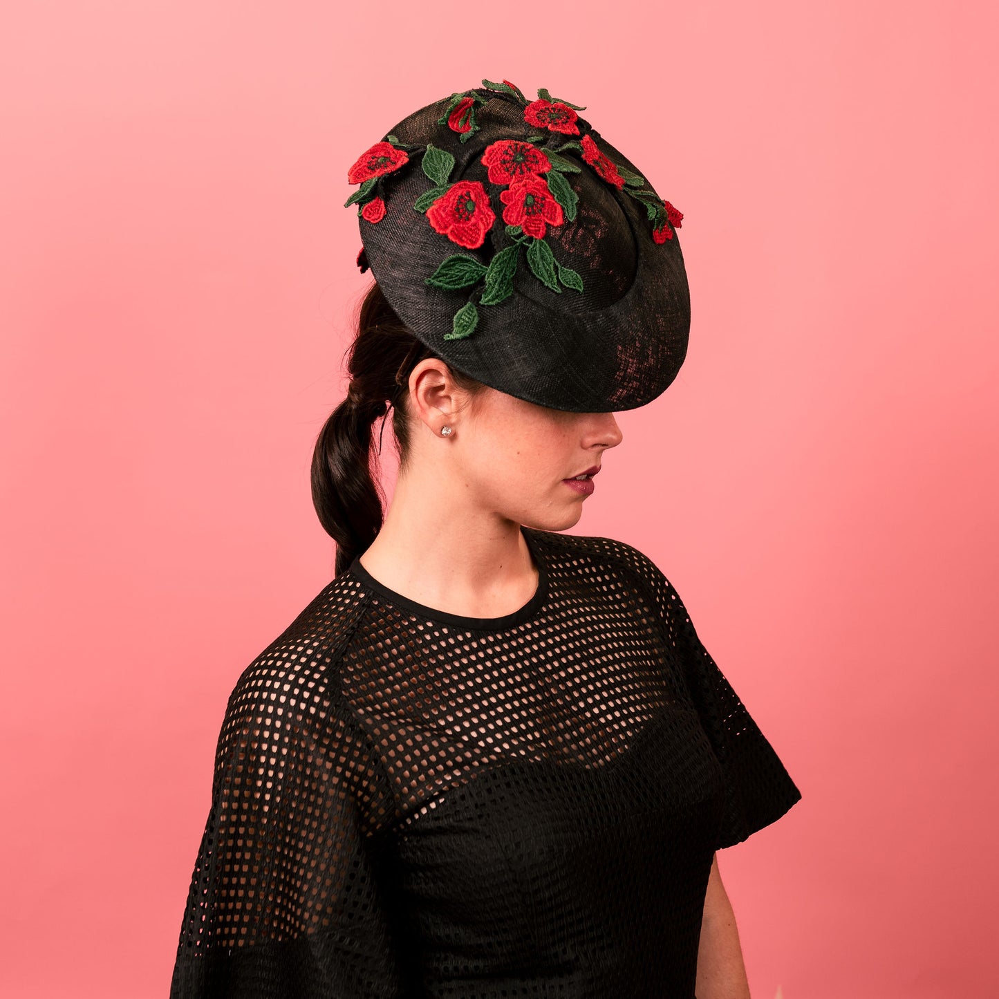 Addison Poppies with black base and red lace flowers