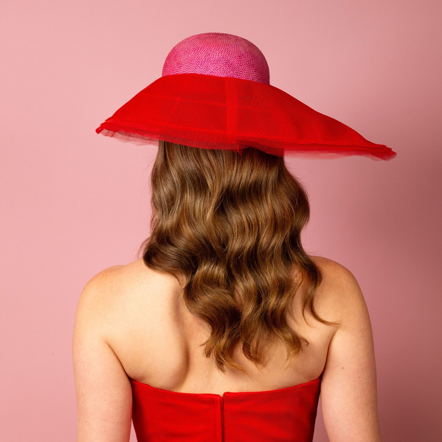 Adeline rounded straw crown with layered tulle asymmetrical brim Spring Racing Hat
