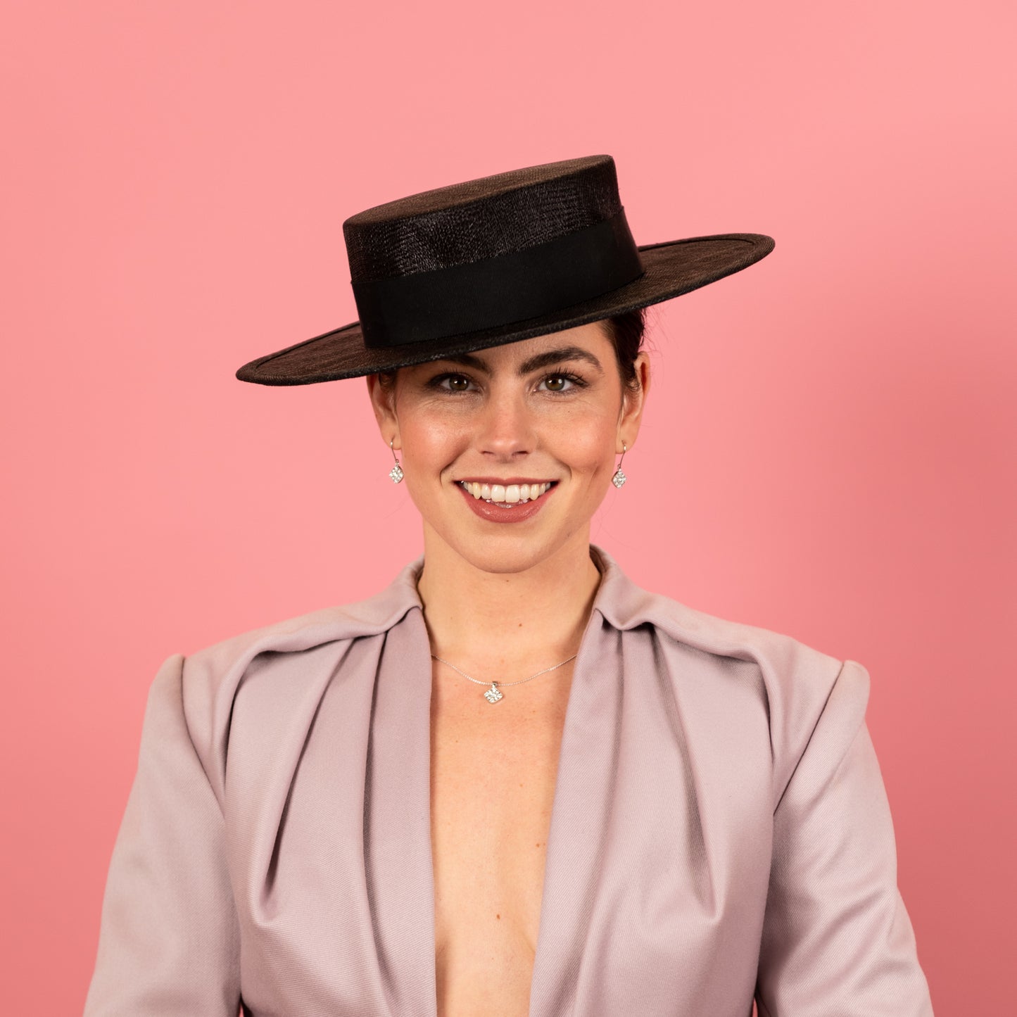 Alexandra Boater in Black Straw with Petersham band