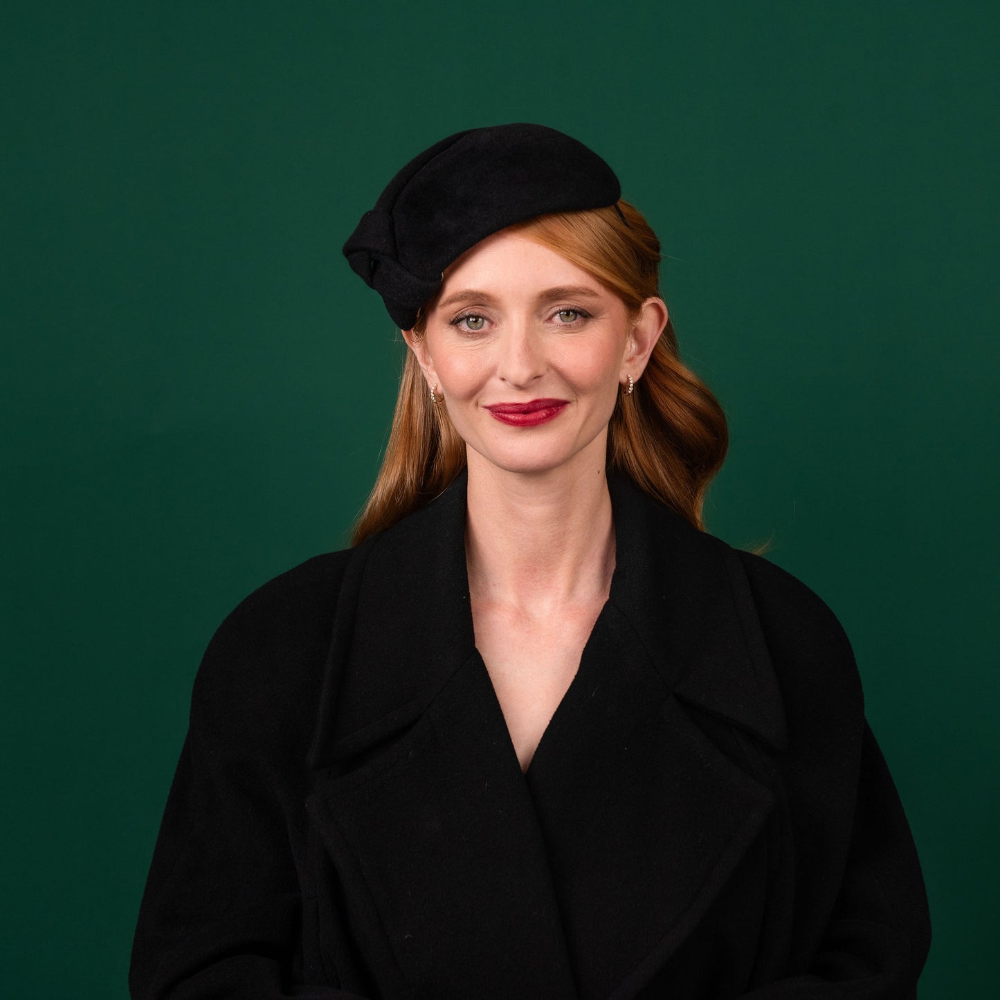 Alpine Beret in Black Felt Winter Racewear Headpiece