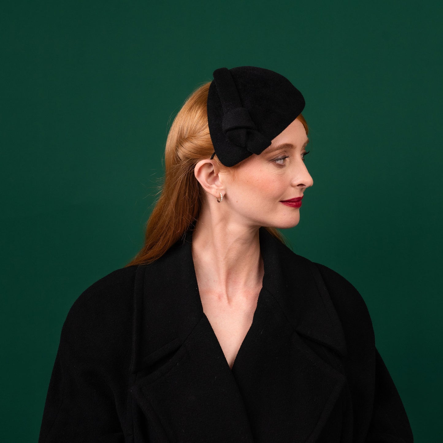 Alpine Beret in Black Felt Winter Racewear Headpiece