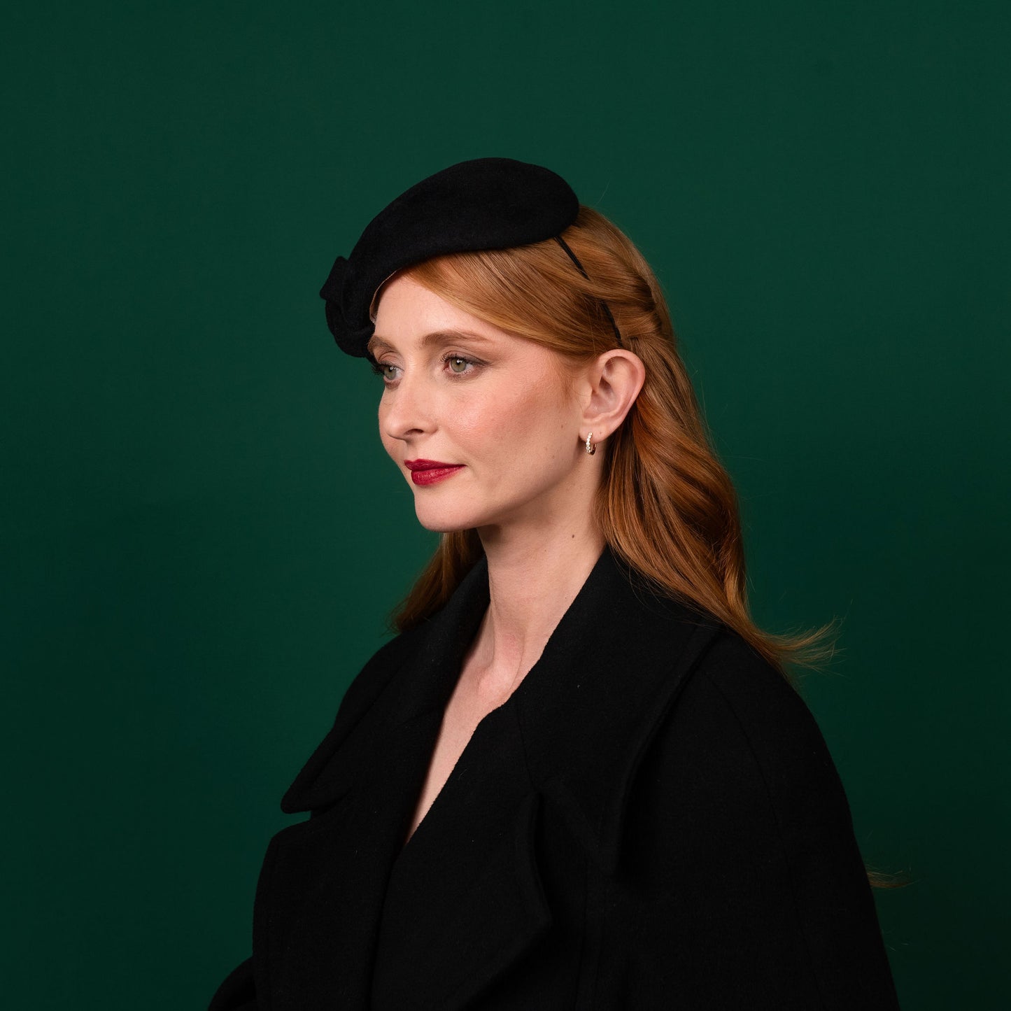 Alpine Beret in Black Felt Winter Racewear Headpiece
