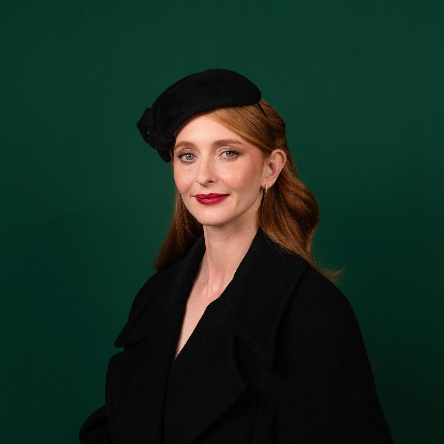 Alpine Beret in Black Felt Winter Racewear Headpiece