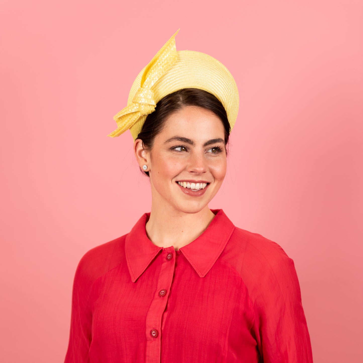 Amelia straw halo with patent knotted trim in lemon