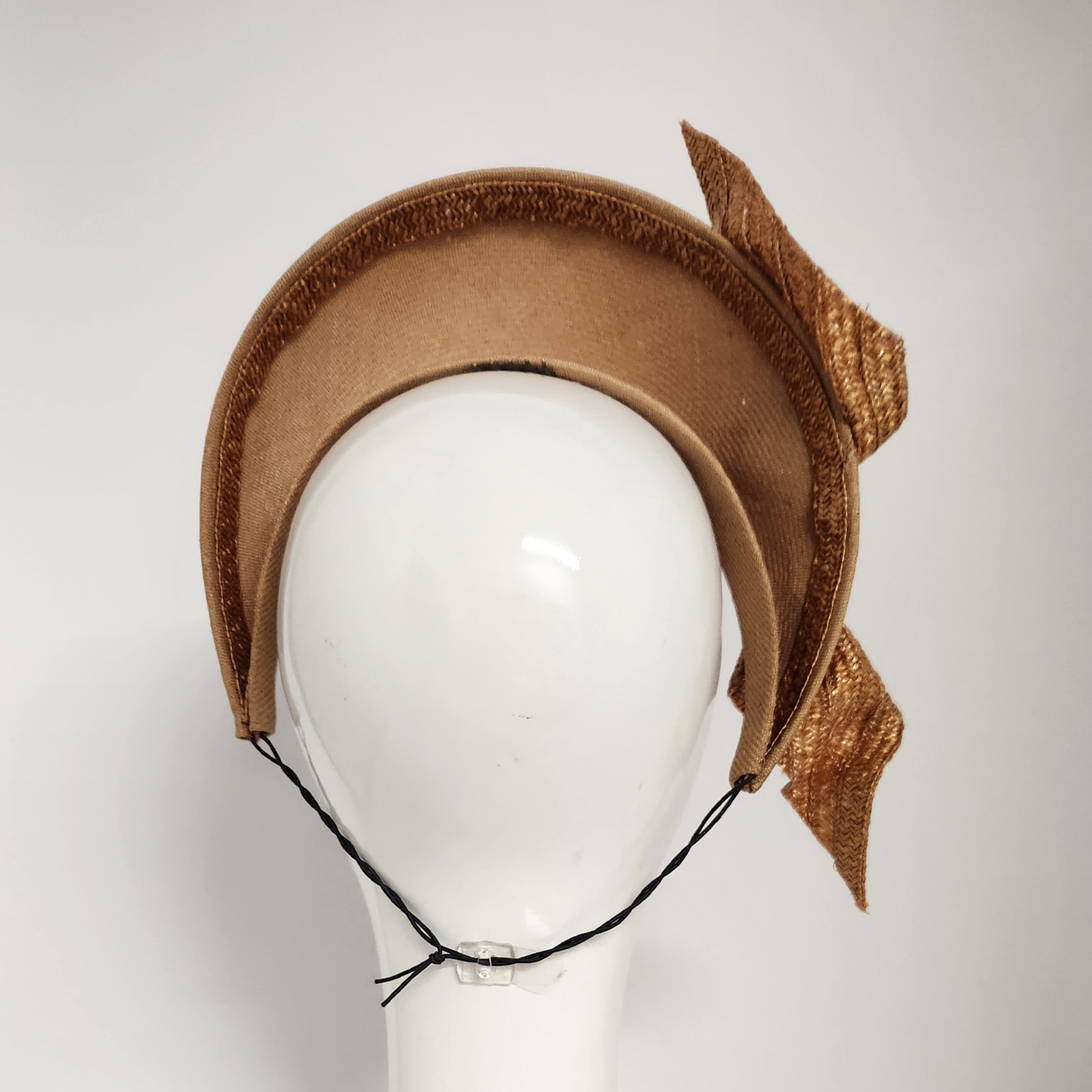 Amelia straw halo with knotted trim in gold Spring Racewear Headpiece