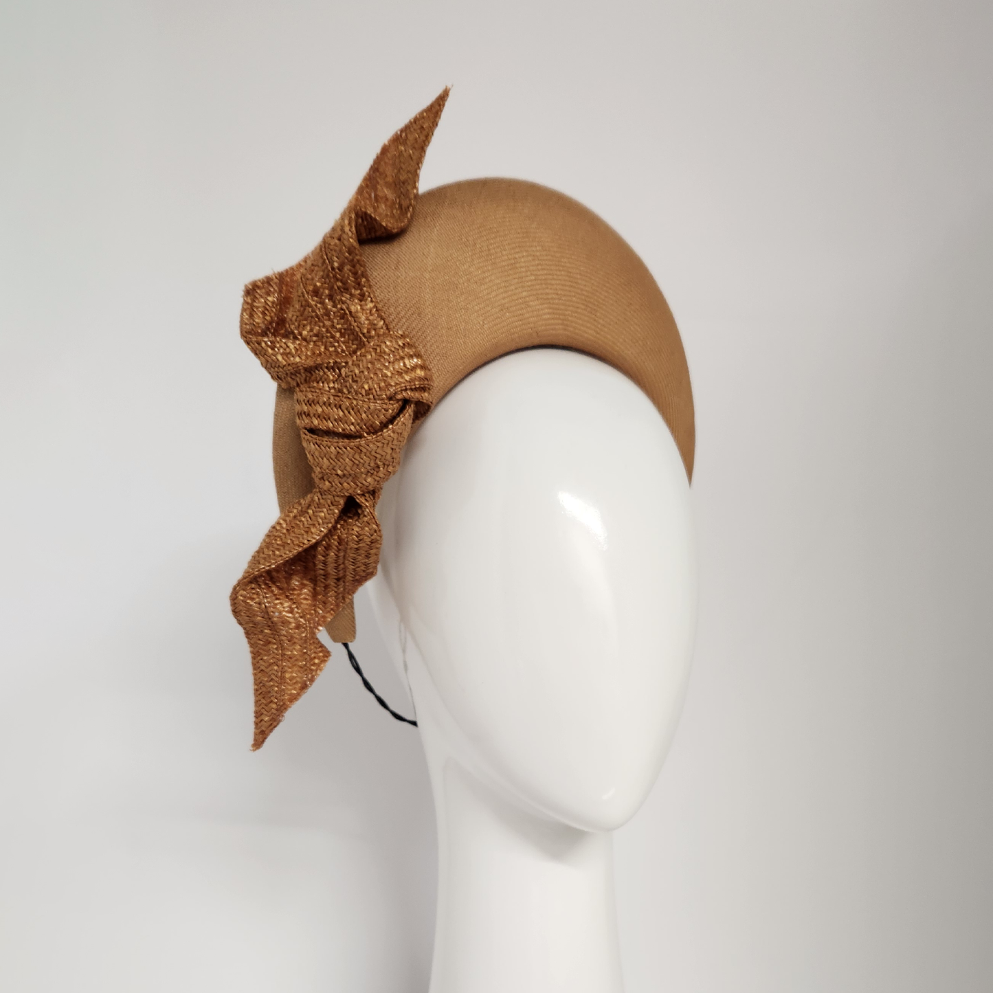 Amelia straw halo with knotted trim in gold Spring Racewear Headpiece