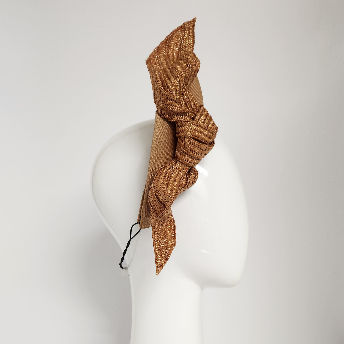 Amelia straw halo with knotted trim in gold Spring Racewear Headpiece