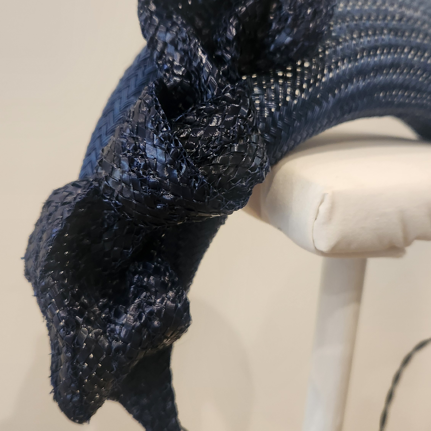 Amelia straw halo with patent knotted trim in Navy Spring Racewear Headpiece