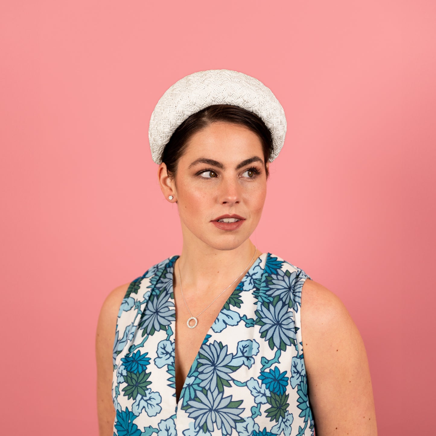 Ash Headband in white vintage tweed textured straw cloth