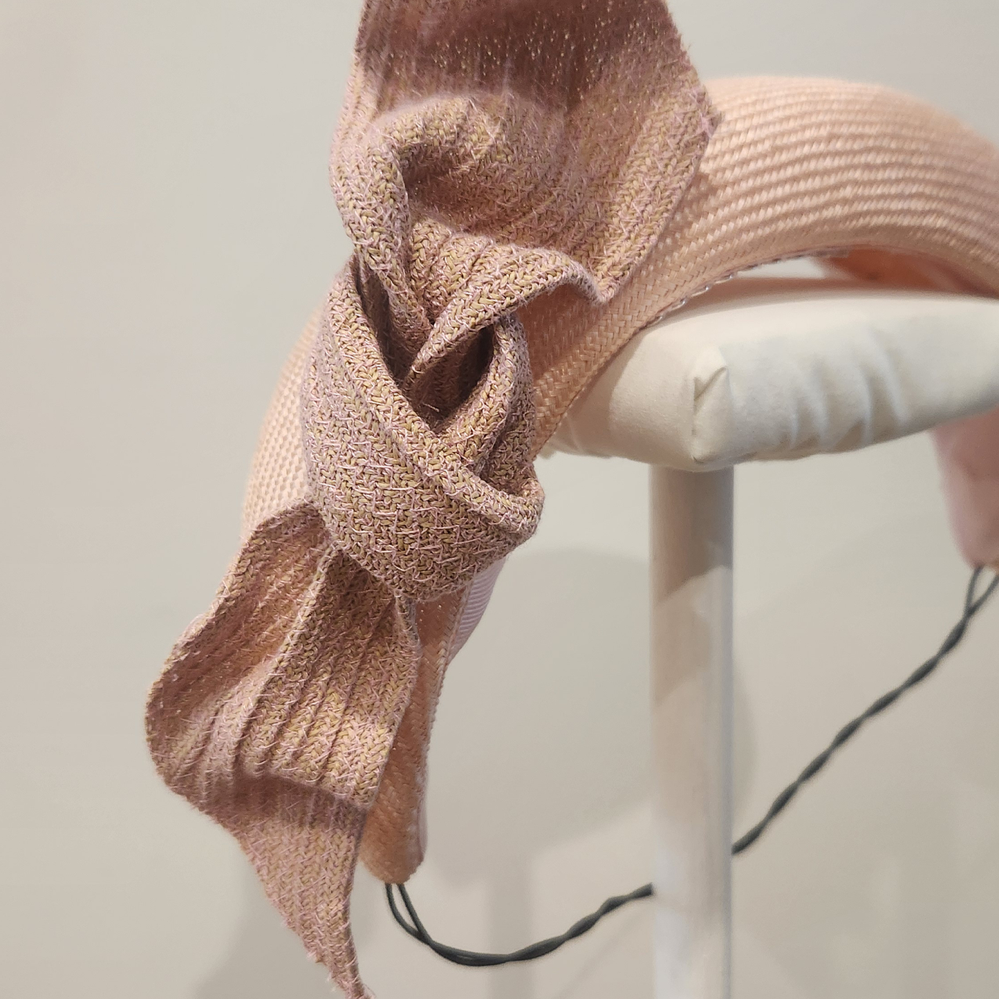 Ash Headband in Pale Pink Straw with Braid Knot Spring Racewear Headpiece