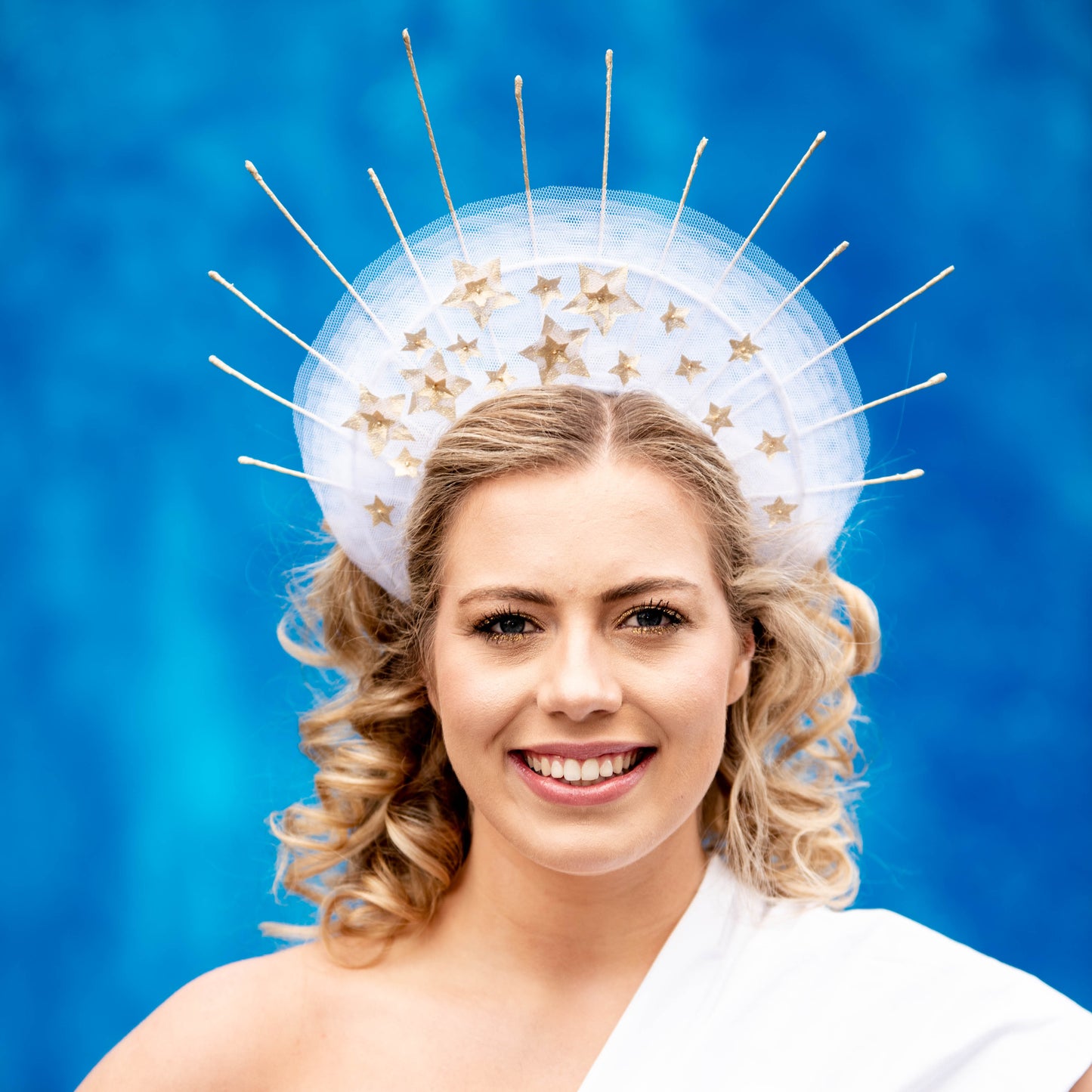 Asteria white and gold halo headpiece with star features