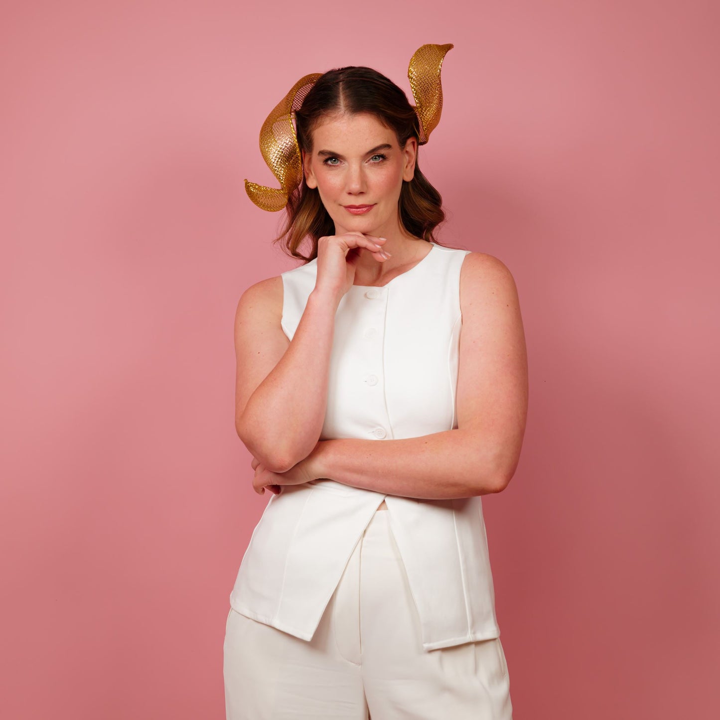 Awa headpiece in gold crinoline