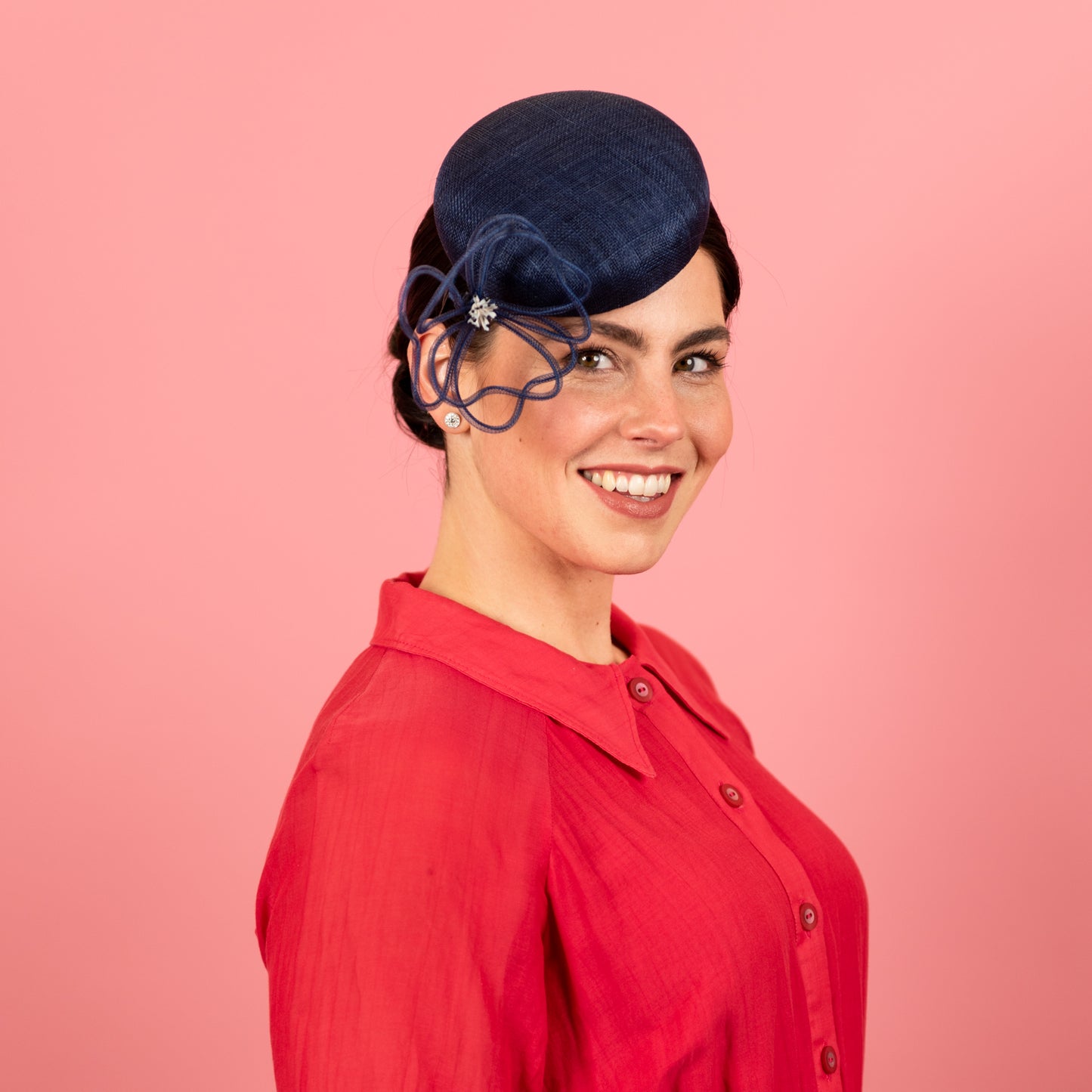 Belle Button with Floating Wire Peony in Navy