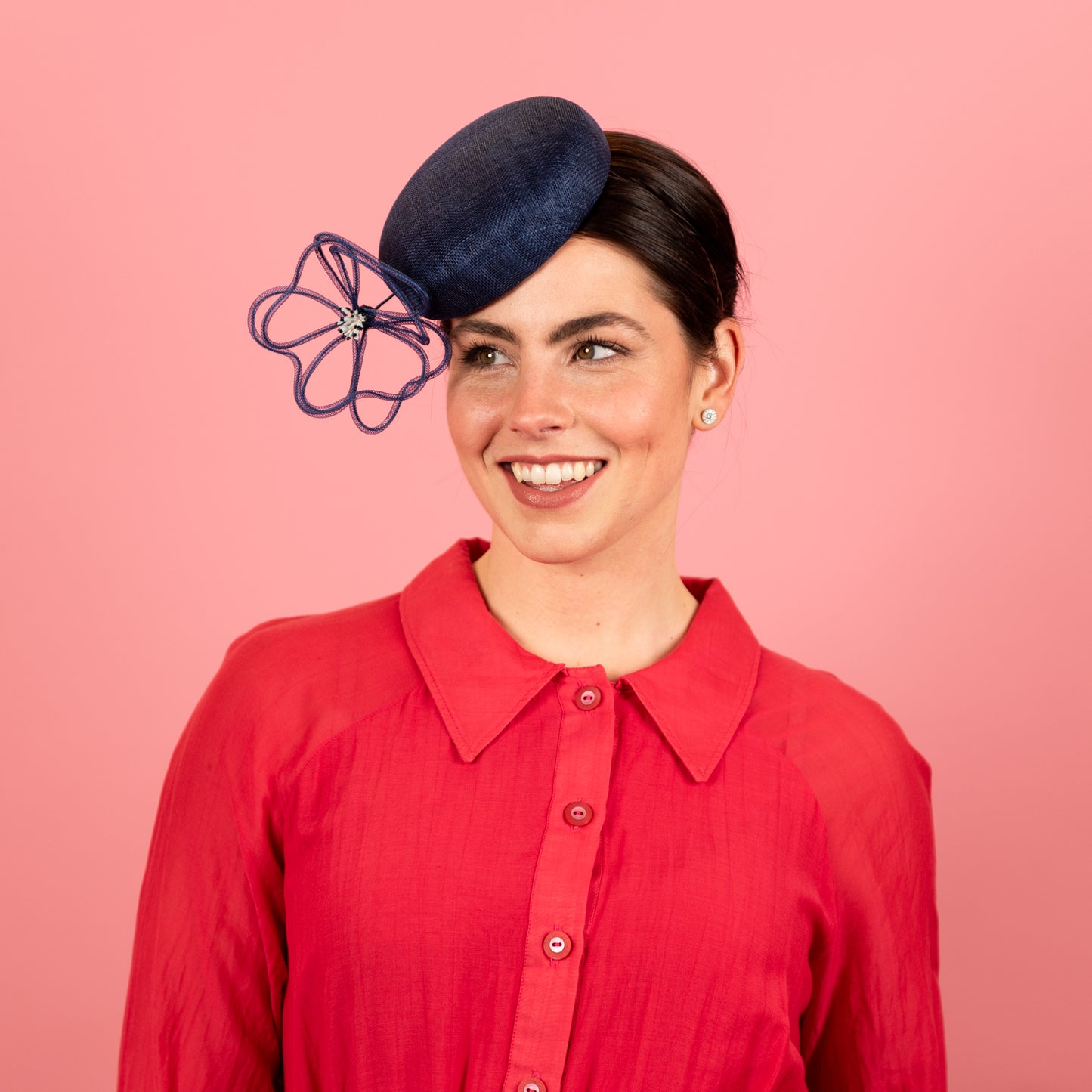 Belle Button with Floating Wire Peony in Navy
