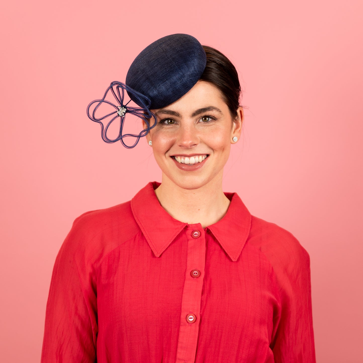 Belle Button with Floating Wire Peony in Navy