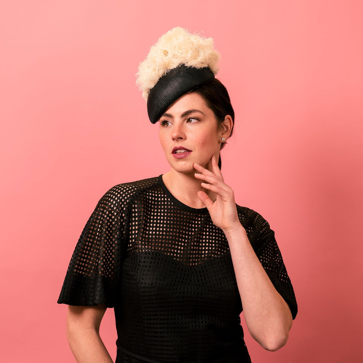 Bidgee Beret in black with ivory trim