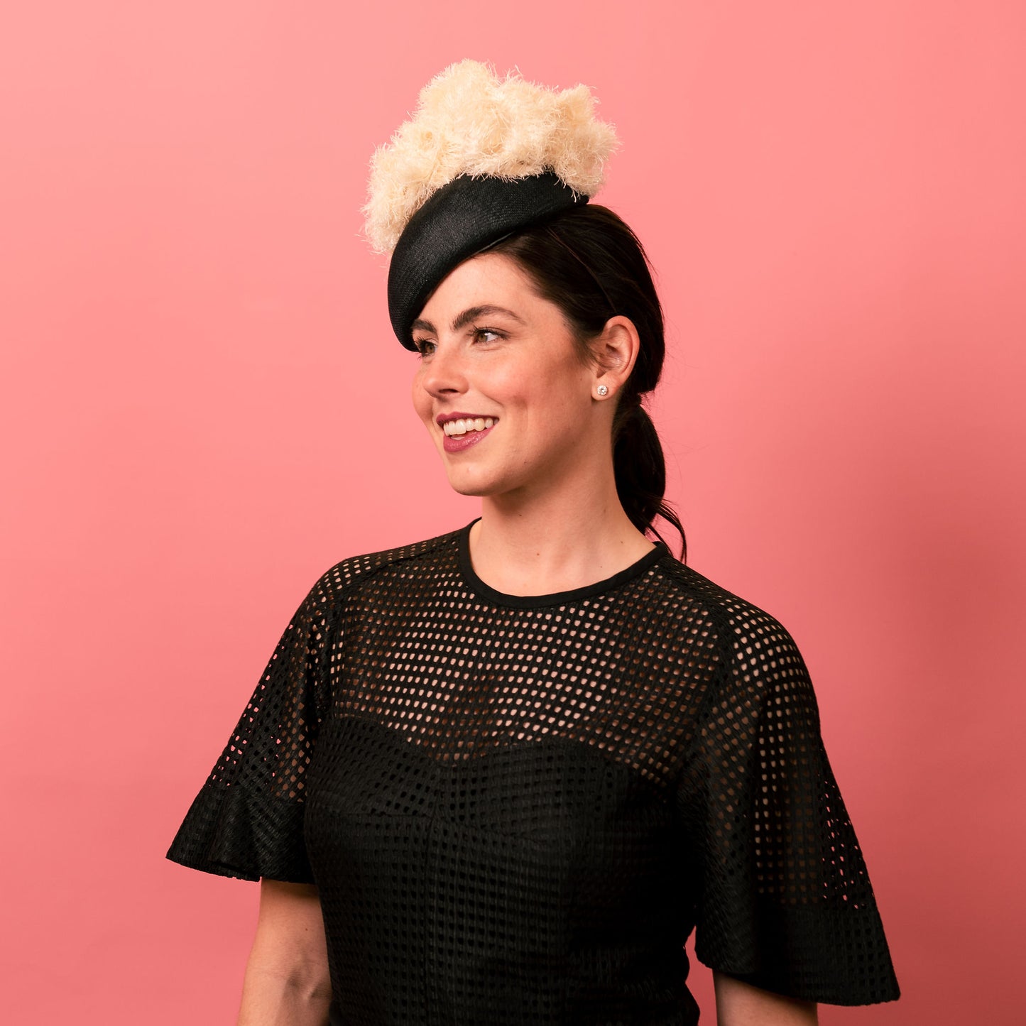 Bidgee Beret in black with ivory trim