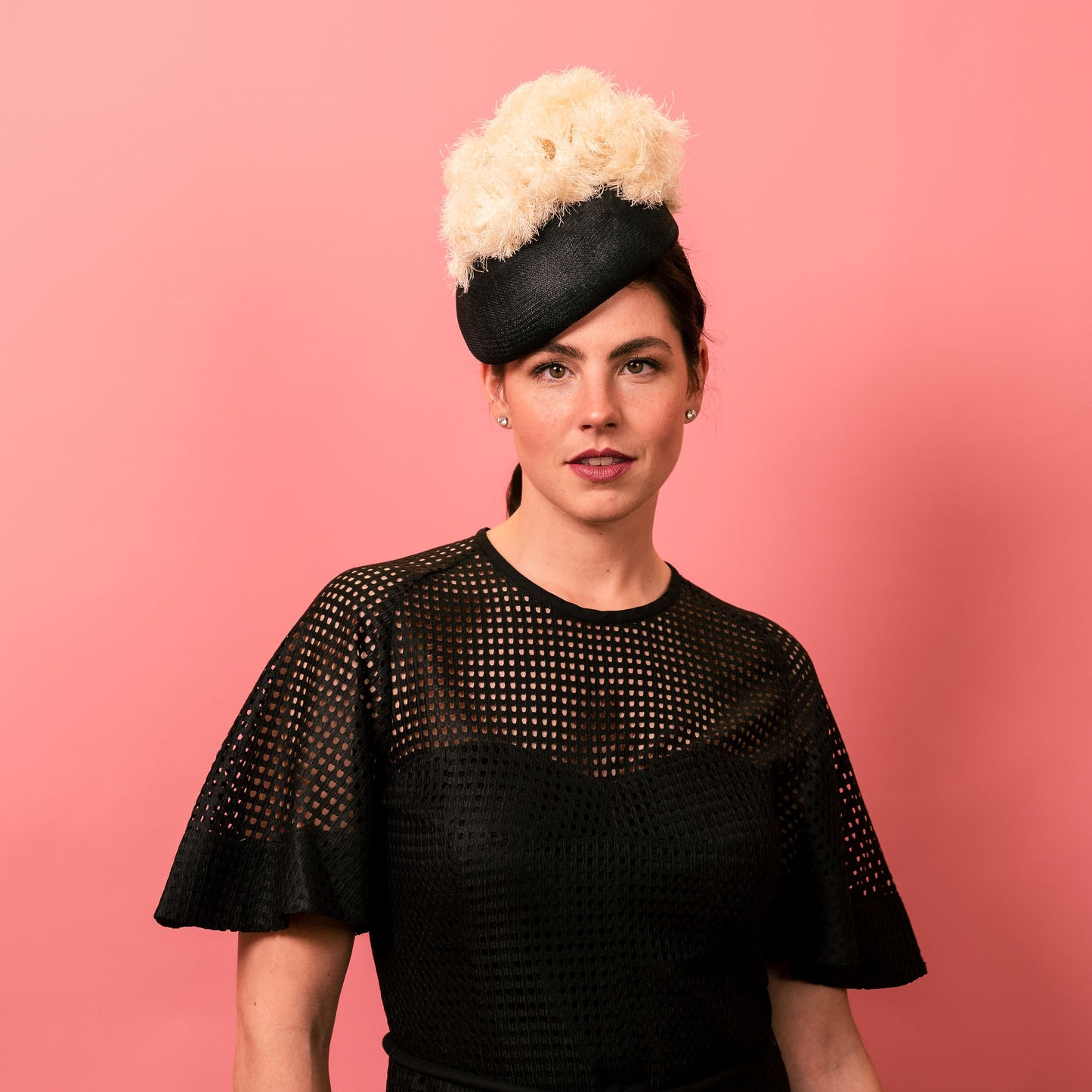 Bidgee Beret in black with ivory trim