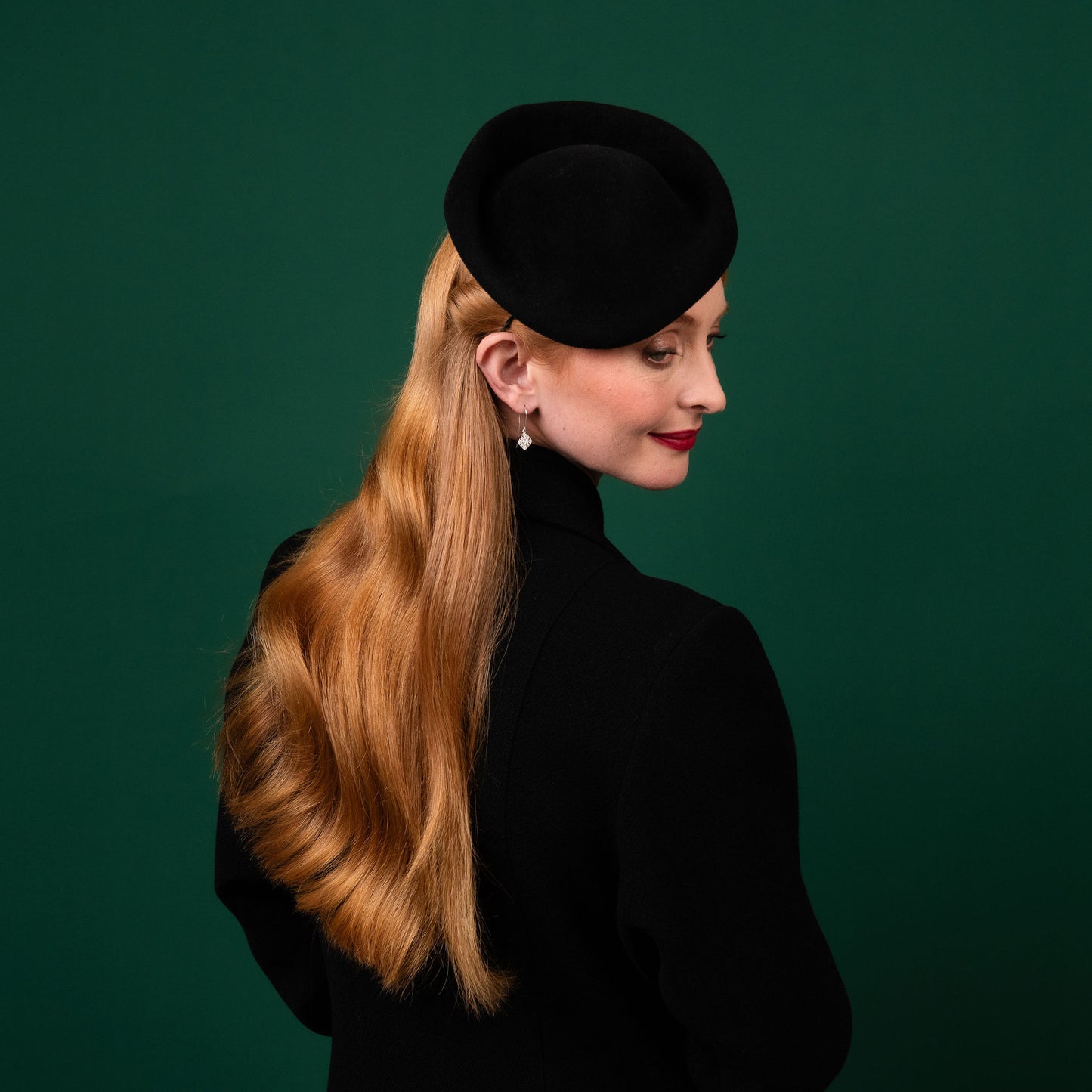 Birrahlea Black Felt Shaped Beret Winter Racewear Headpiece