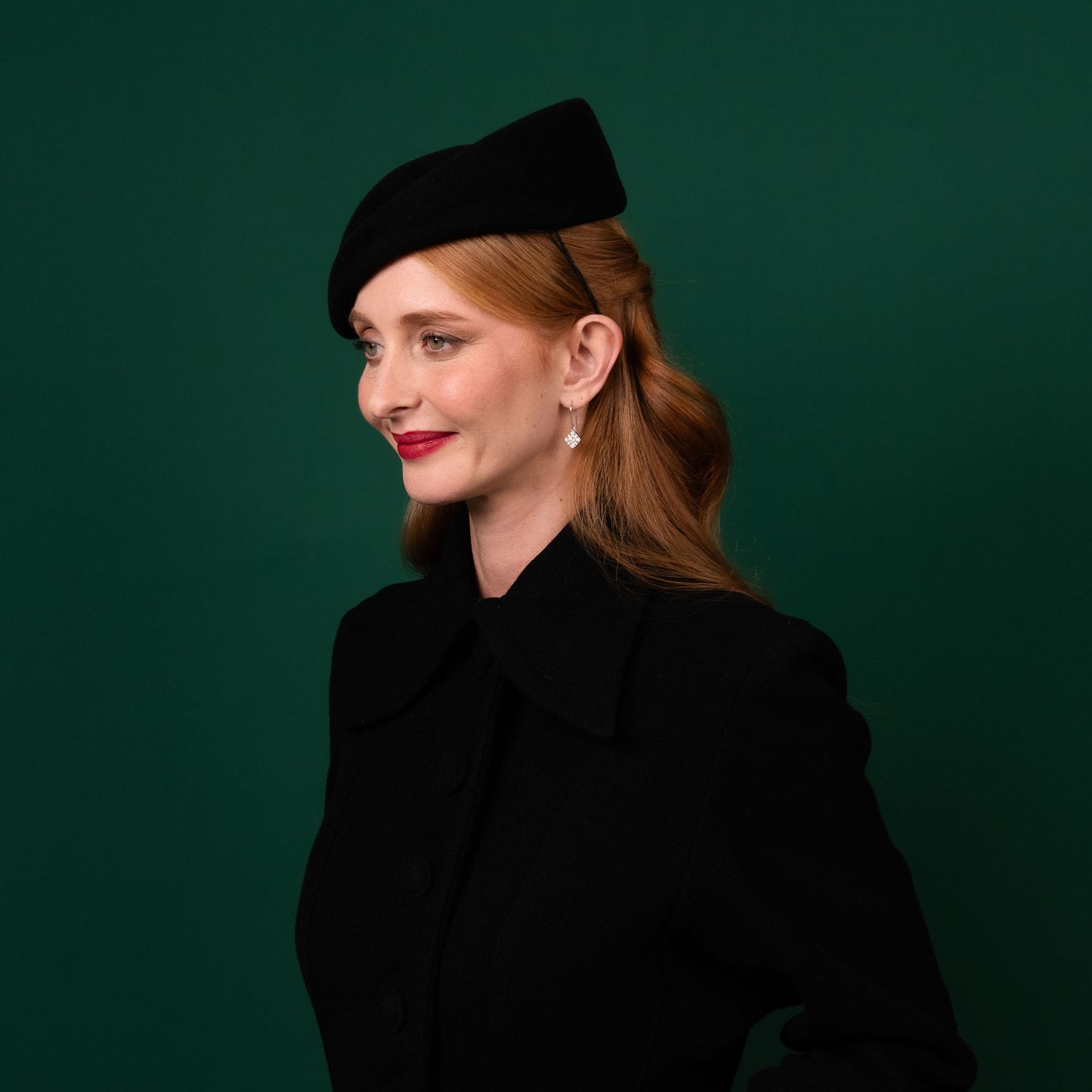 Birrahlea Black Felt Shaped Beret Winter Racewear Headpiece