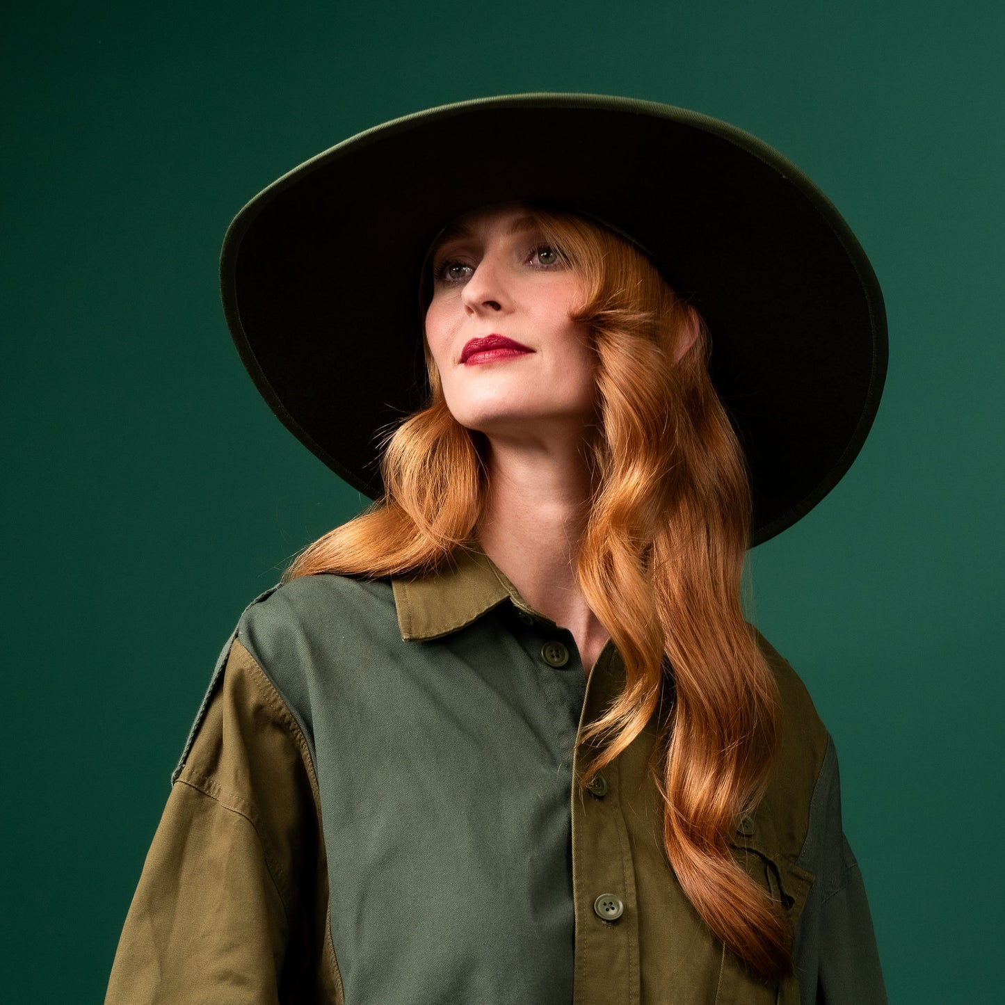 Bogong Green Felt Fedora Hat with fluffy velvet trim Winter Racewear Hat