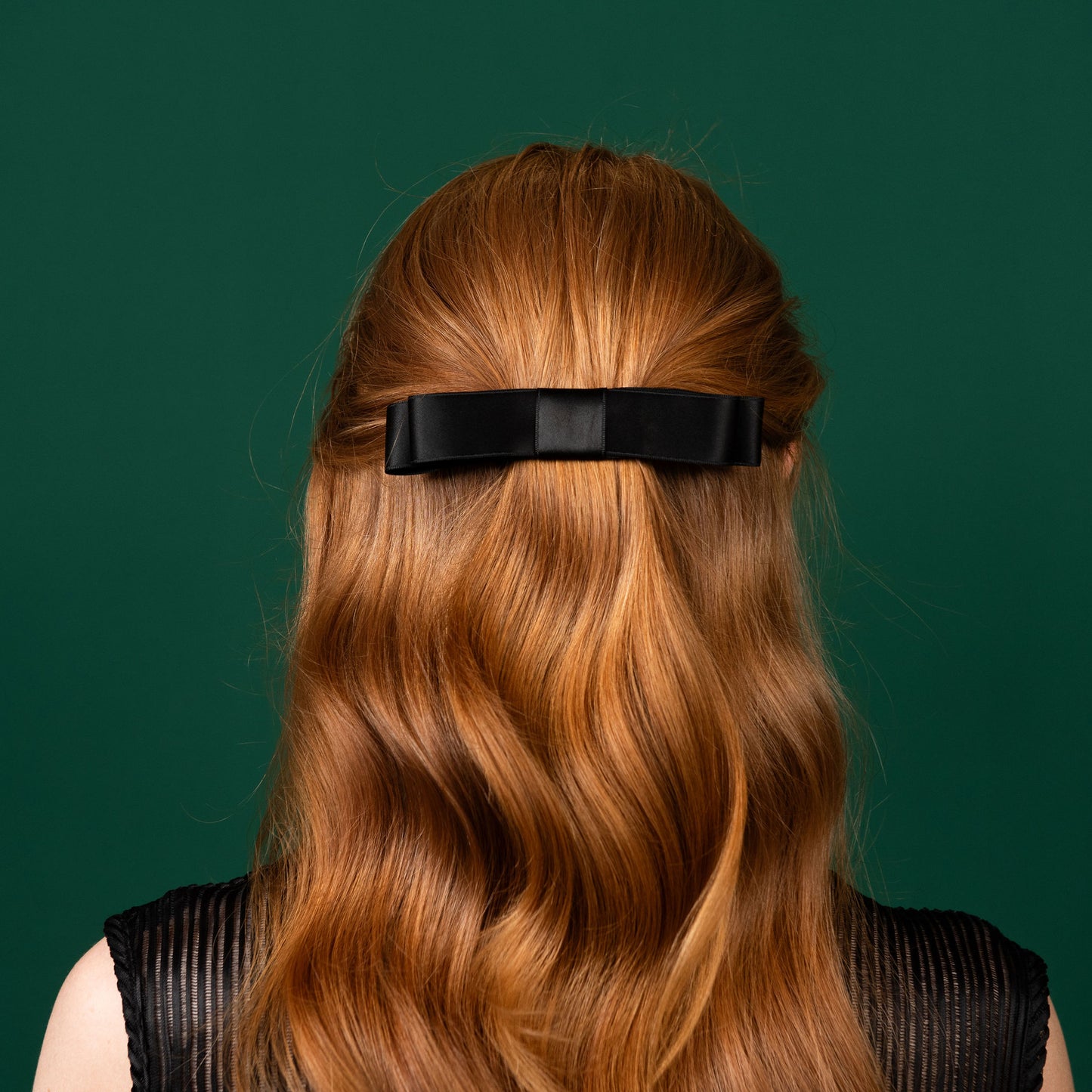 Double Loop Satin Bow Luxury Barrette Hair Clip Black Satin