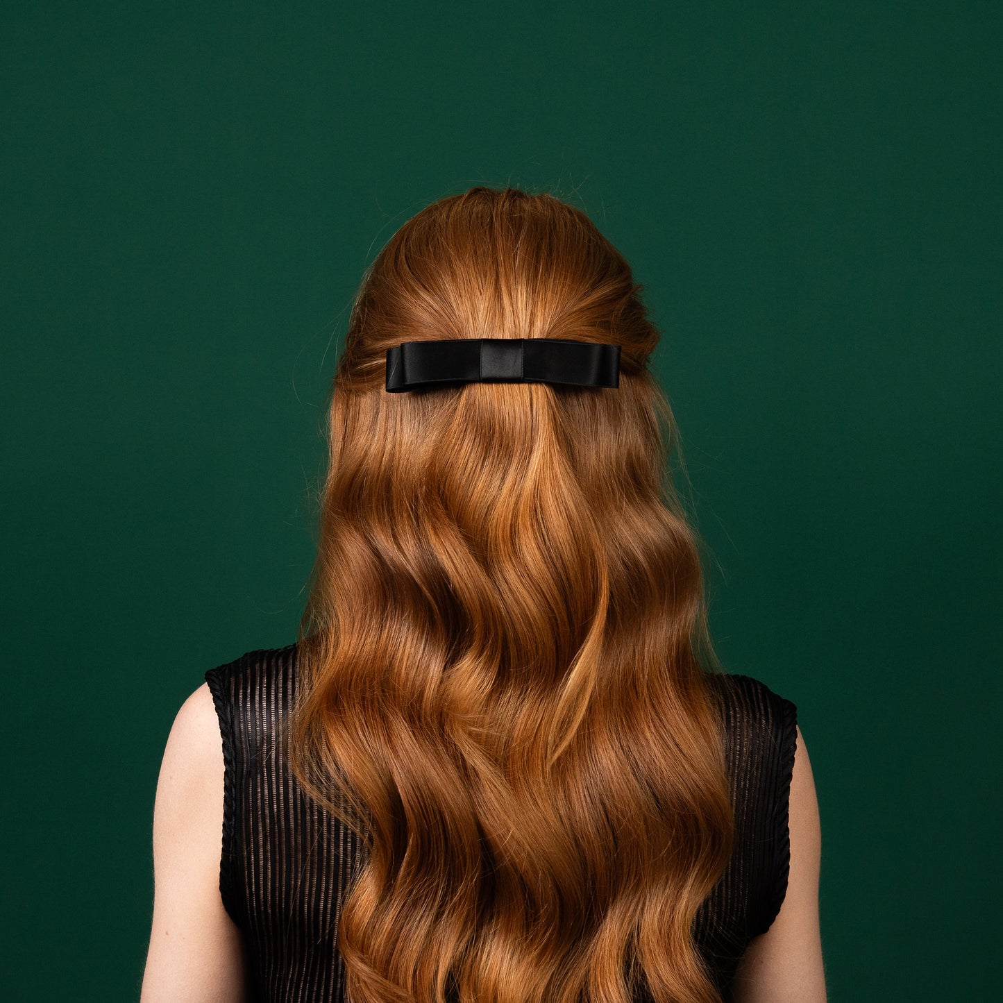 Double Loop Satin Bow Luxury Barrette Hair Clip Black Satin