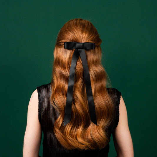 Single Loop Shoulder Length Satin Bow Luxury Barrette Hair Clip Black Satin