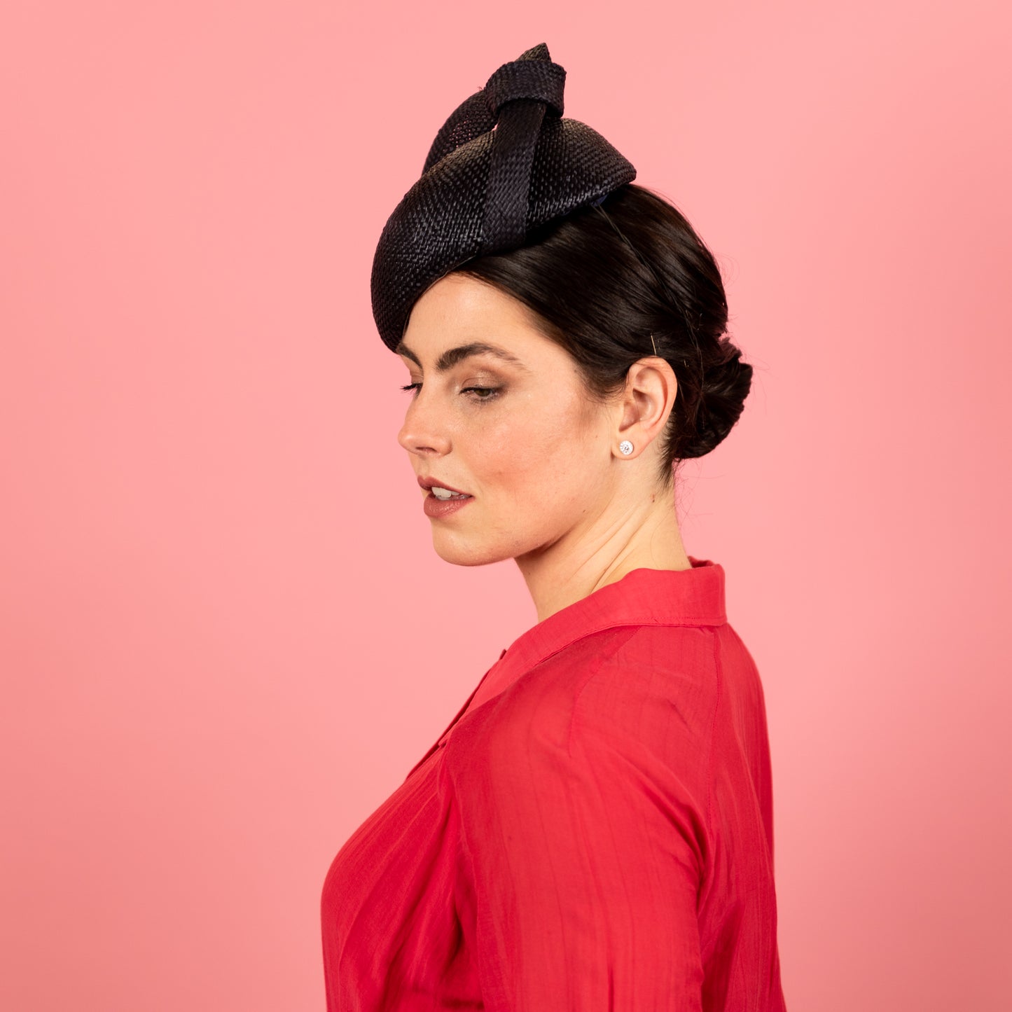Celeste Beret with Knotted Trim in Textured French Navy Straw