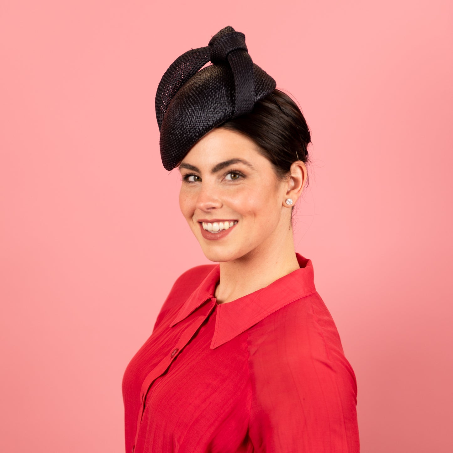 Celeste Beret with Knotted Trim in Textured French Navy Straw