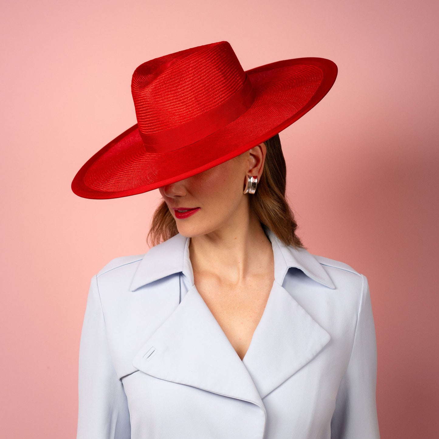 Carmen wide brimmed fedora hat in red Spring Racewear Hat