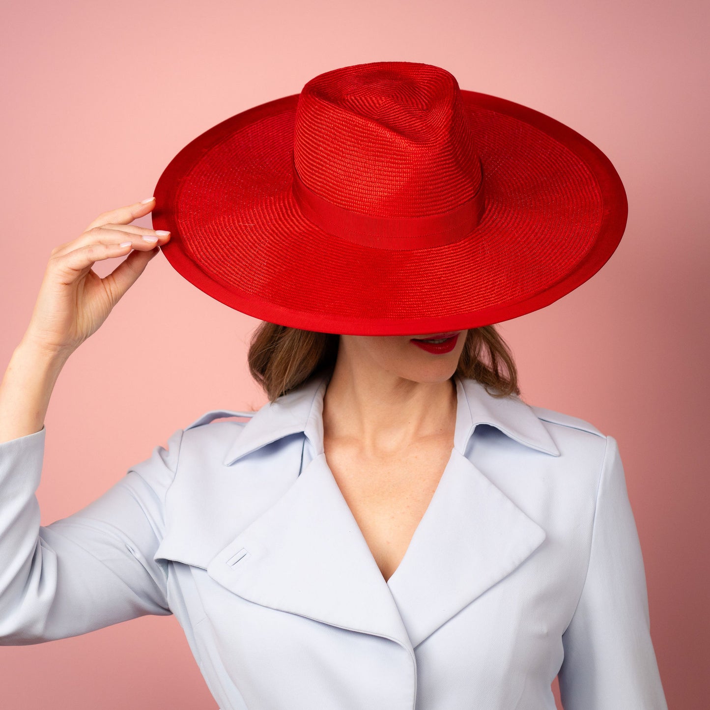Carmen wide brimmed fedora hat in red Spring Racewear Hat