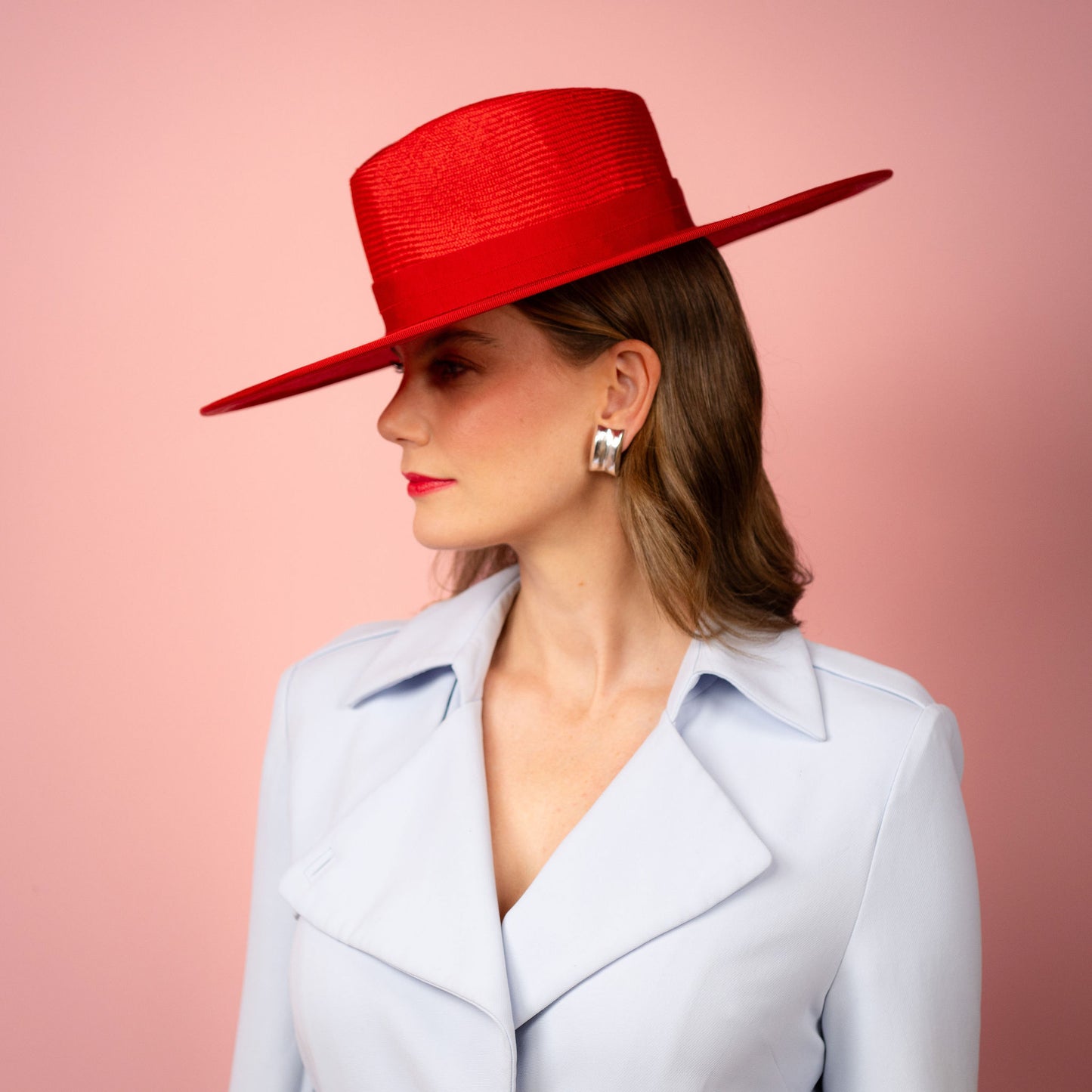 Carmen wide brimmed fedora hat in red Spring Racewear Hat