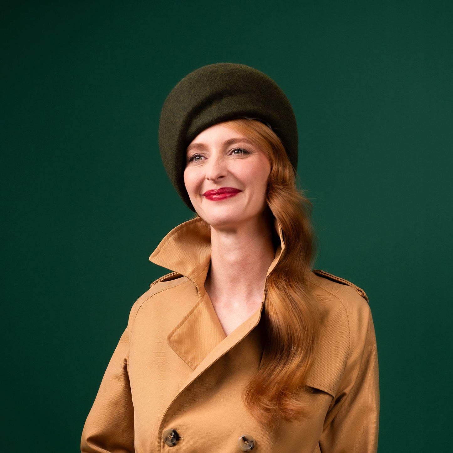 Catani Green Tweed Felt Shaped Beret Winter Racewear Headpiece